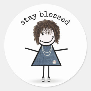 Happy Stick Girl in Sneakers Classic Round Sticker