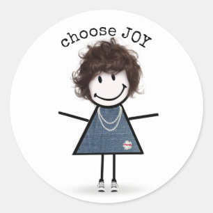 Happy Stick Girl with Sneakers  Classic Round Sticker