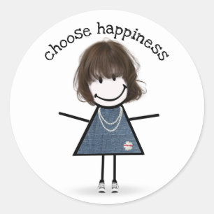 Happy Stick Girl with Sneakers Classic Round Sticker