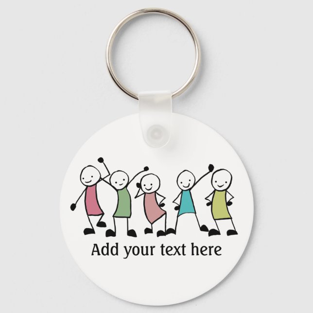Happy Stick People Friends Personalised  Key Ring (Front)