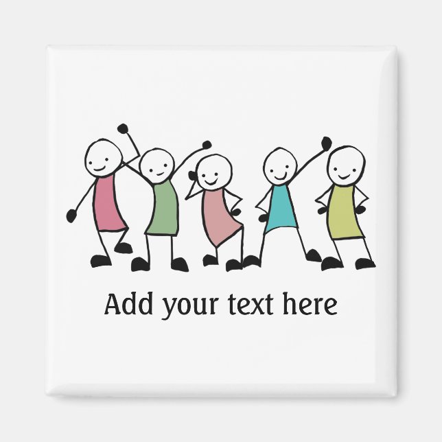 Happy Stick People Friends Personalised Magnet (Front)