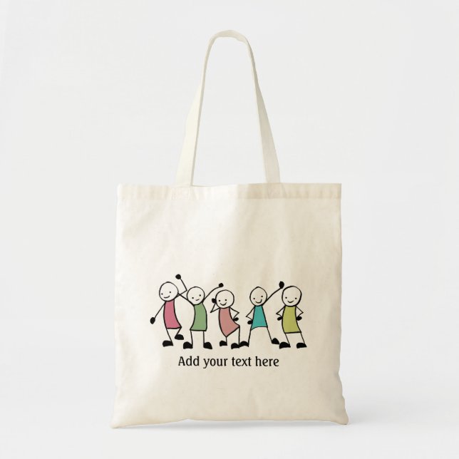 Happy Stick People Friends Personalised Tote Bag (Front)