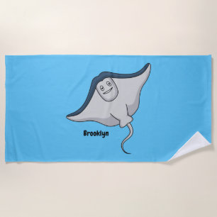 Happy stingray fish cartoon illustration beach towel