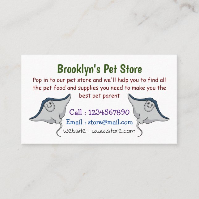 Happy stingray fish cartoon illustration business card (Front)