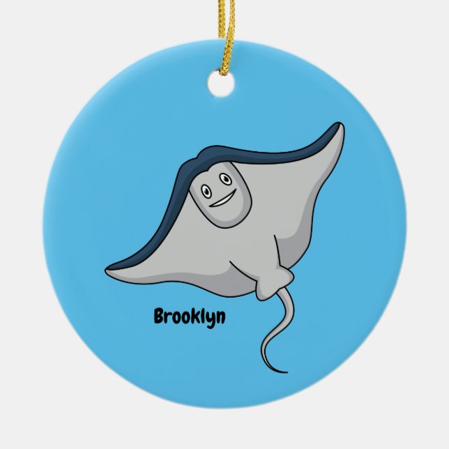 Happy stingray fish cartoon illustration ceramic tree decoration (Front)