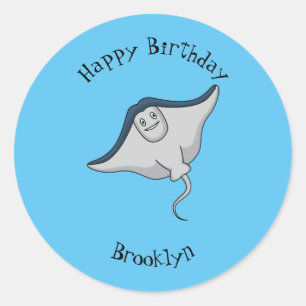 Happy stingray fish cartoon illustration classic round sticker