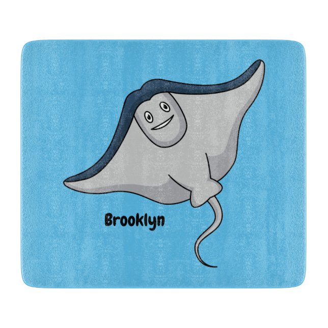 Happy stingray fish cartoon illustration cutting board (Front)