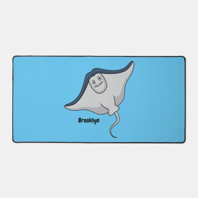 Happy stingray fish cartoon illustration desk mat (Front)