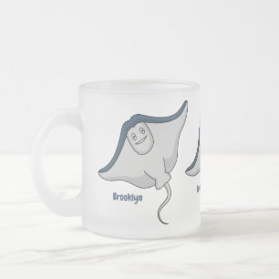 Happy stingray fish cartoon illustration frosted glass coffee mug