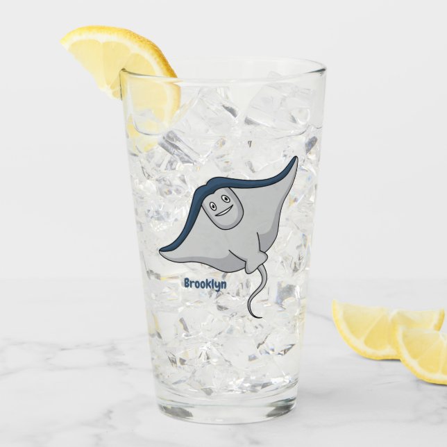 Happy stingray fish cartoon illustration glass (Front Ice)