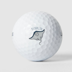 Happy stingray fish cartoon illustration golf balls