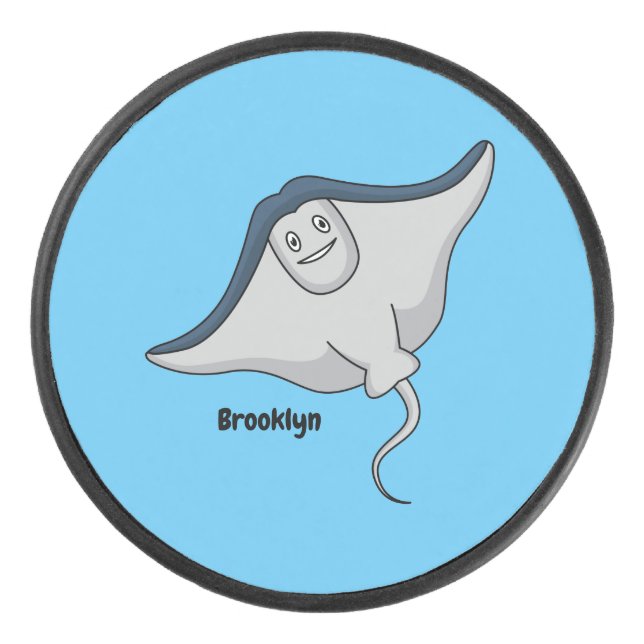 Happy stingray fish cartoon illustration hockey puck (Front)