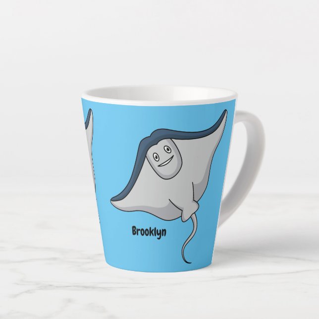 Happy stingray fish cartoon illustration latte mug (Right Angle)