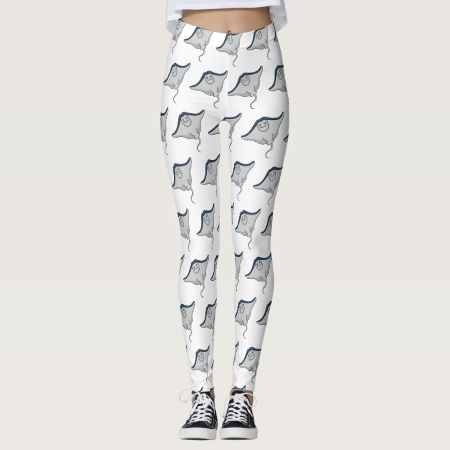 Happy stingray fish cartoon illustration leggings (Front)