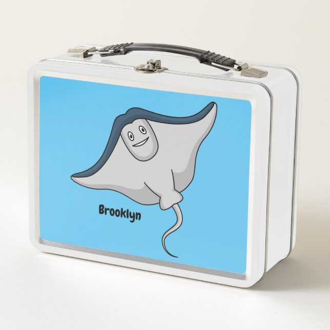 Happy stingray fish cartoon illustration metal lunch box (Front)