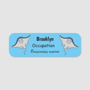 Happy stingray fish cartoon illustration name tag