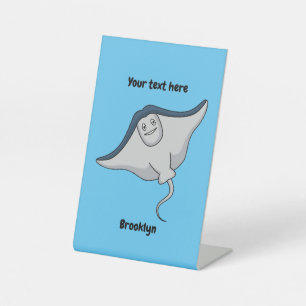 Happy stingray fish cartoon illustration pedestal sign