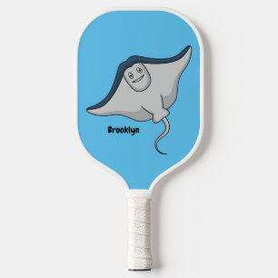 Happy stingray fish cartoon illustration pickleball paddle