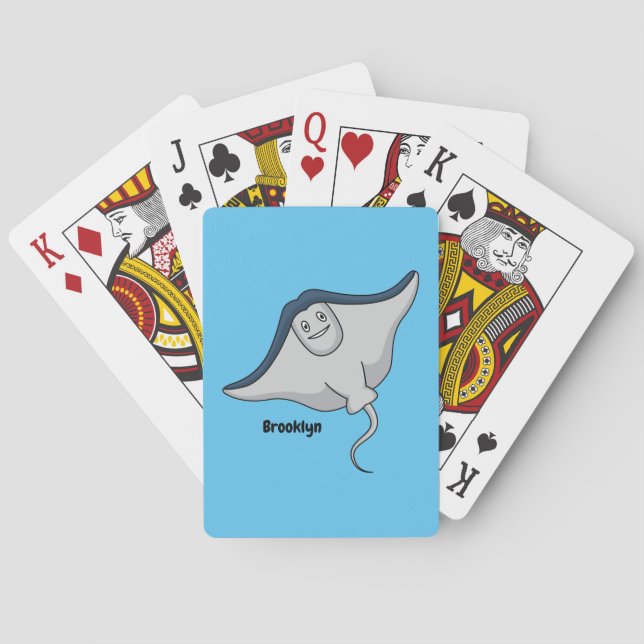 Happy stingray fish cartoon illustration playing cards (Back)