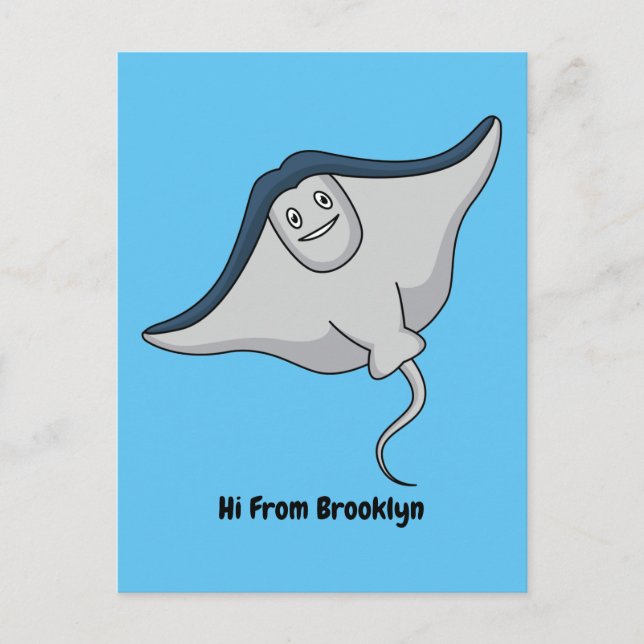 Happy stingray fish cartoon illustration postcard (Front)