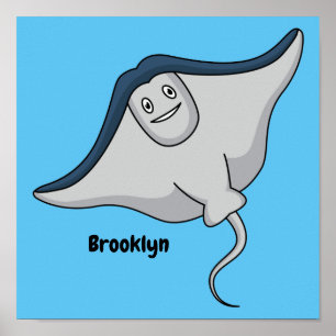 Happy stingray fish cartoon illustration poster