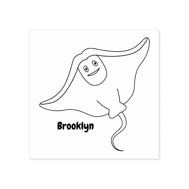 Happy stingray fish cartoon illustration rubber stamp (Imprint)