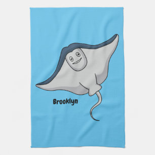 Happy stingray fish cartoon illustration tea towel