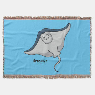 Happy stingray fish cartoon illustration throw blanket