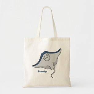 Happy stingray fish cartoon illustration tote bag