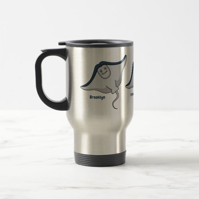 Happy stingray fish cartoon illustration travel mug (Left)