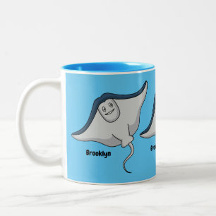 Happy stingray fish cartoon illustration Two-Tone coffee mug