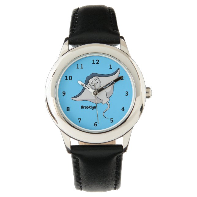 Happy stingray fish cartoon illustration watch (Front)