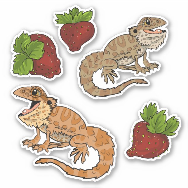 Happy Strawberry Bearded Dragons Sticker (Front)