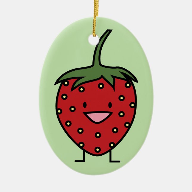 Happy Strawberry Ceramic Tree Decoration (Front)