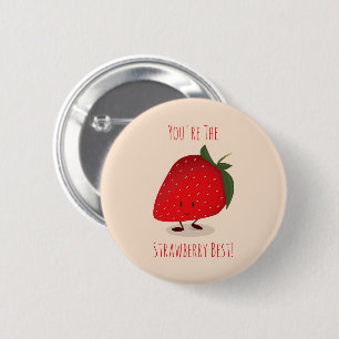 Happy Strawberry Character   Button