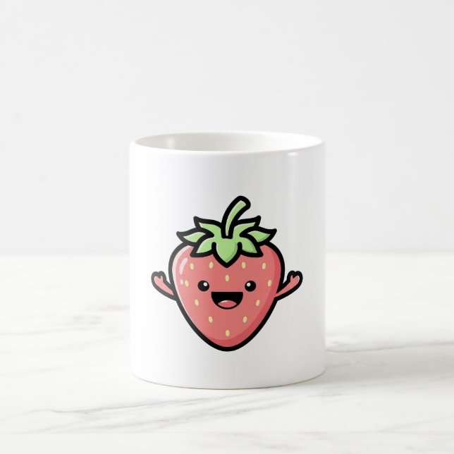 Happy Strawberry – Cute Kawaii Illustration Coffee Mug (Center)