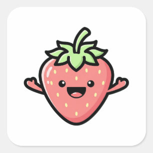 Happy Strawberry – Cute Kawaii Illustration Square Sticker