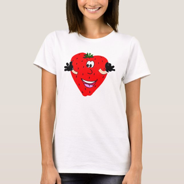 Happy Strawberry Ladies Spaghetti Top (Fitted) (Front)