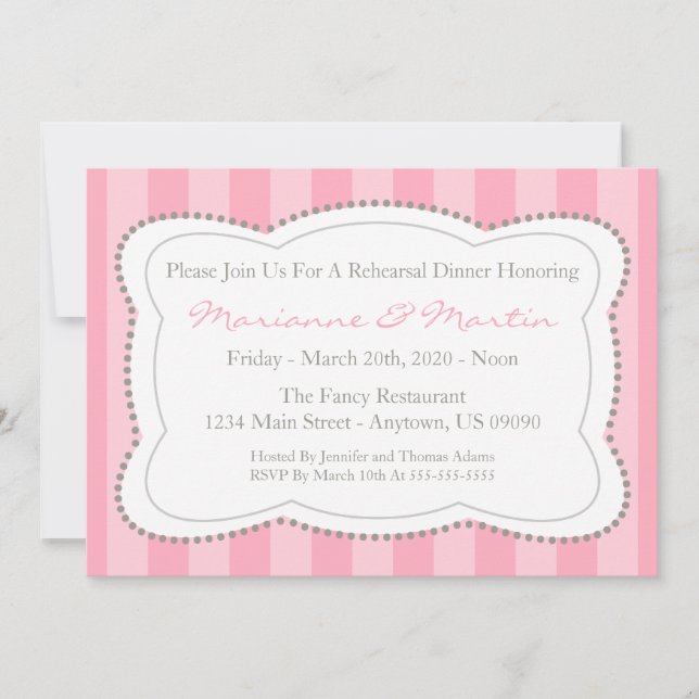 Happy Stripes Rehearsal Dinner Invite (Pink) (Front)