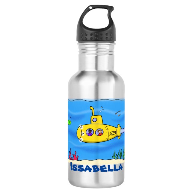 Happy submarine cartoon 532 ml water bottle (Front)