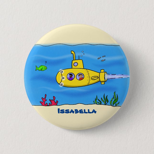 Happy submarine cartoon 6 cm round badge (Front)