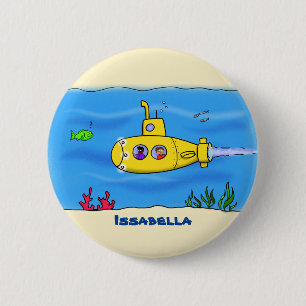 Happy submarine cartoon 6 cm round badge