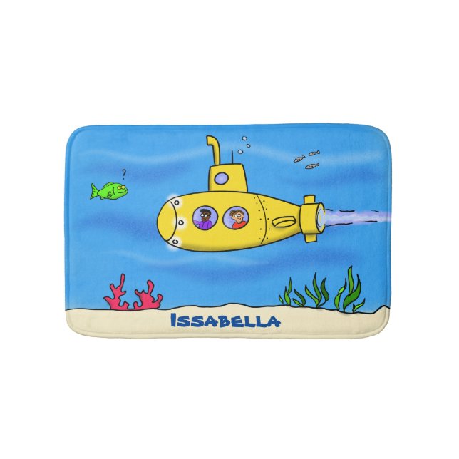 Happy submarine cartoon bath mat (Front)