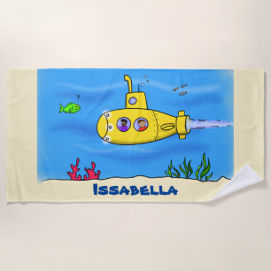 Happy submarine cartoon beach towel