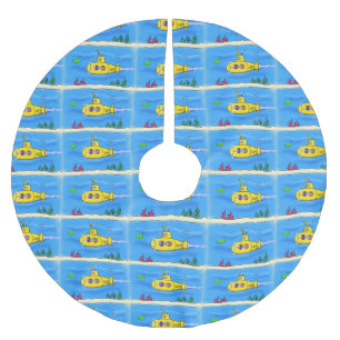 Happy submarine cartoon brushed polyester tree skirt