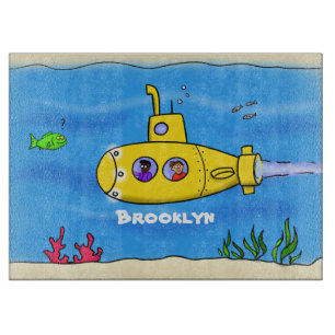 Happy submarine cartoon cutting board