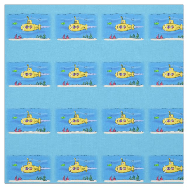 Happy submarine cartoon fabric (Swatch)