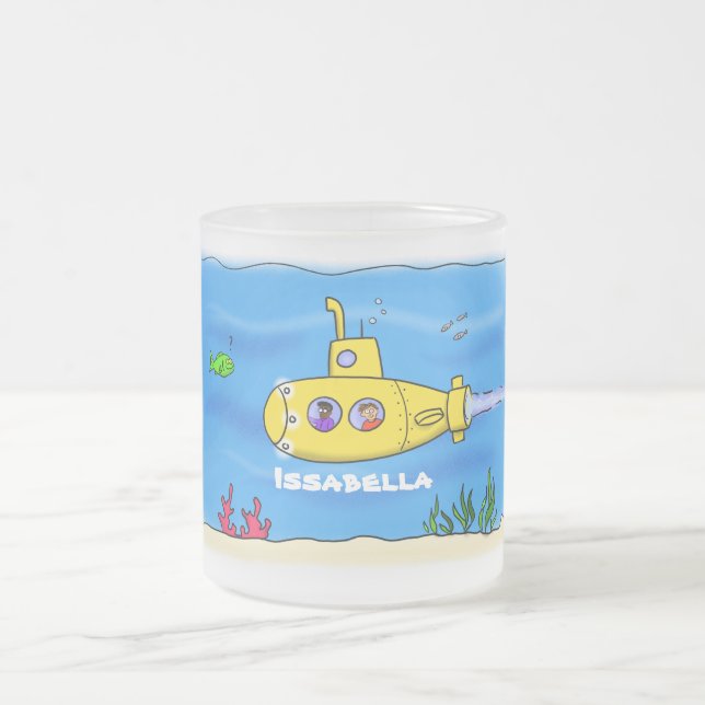 Happy submarine cartoon frosted glass coffee mug (Center)
