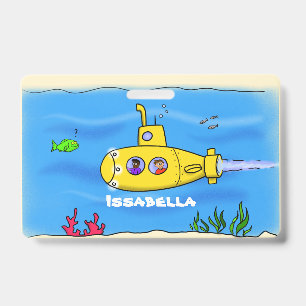 Happy submarine cartoon ID badge
