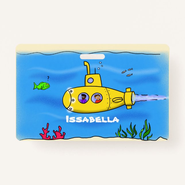 Happy submarine cartoon ID badge (Front)